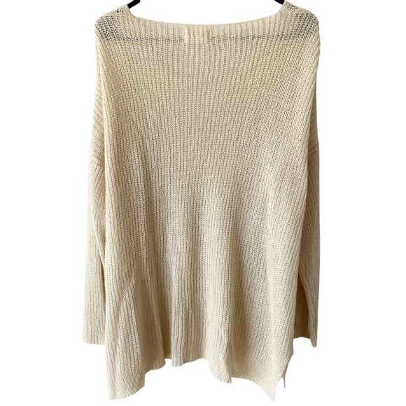 DREAMERS Open Knit Oversized Sweater Beige M/L V Neck Long Sleeve Lightweight - Picture 3 of 5
